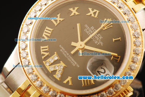 Rolex Datejust Automatic Movement ETA Coating Case with Black Dial and Gold Roman Numerals-Diamond Bezel - Click Image to Close